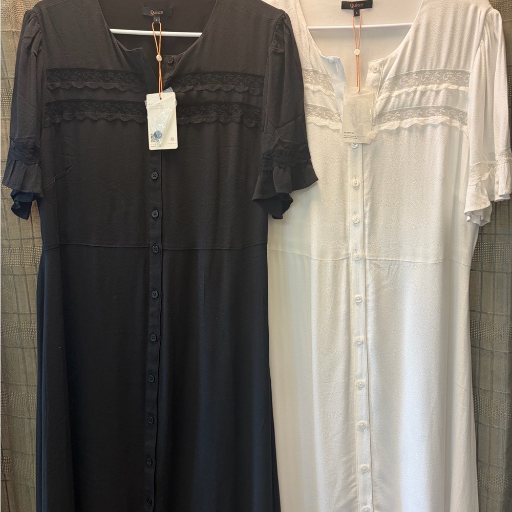Quince dresses black and white lace inset